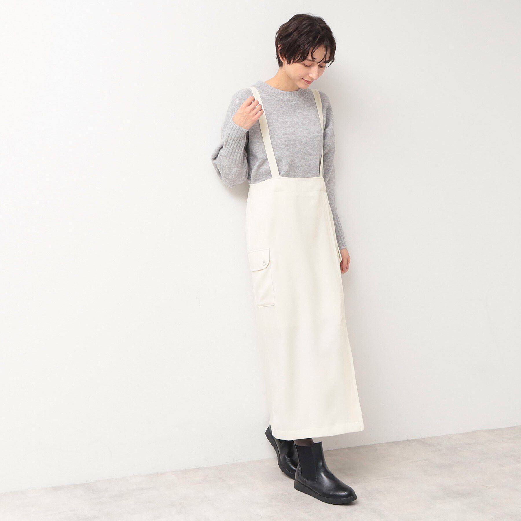 Dessin「【洗える・2WAY】サスペンダー付きフラップポケットスカート（XS～L）」|スカート|アイボリー(004)
