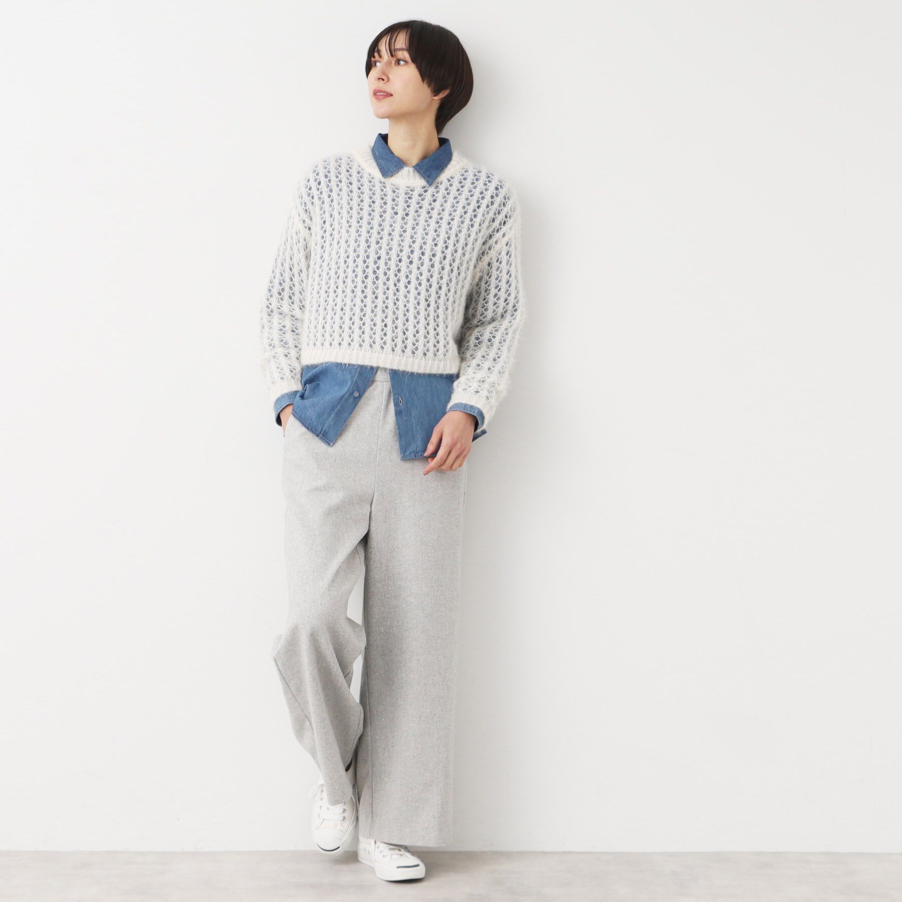 Dessin「【洗える】ショート丈メッシュラメニット（S～L）」|ニット・セーター|