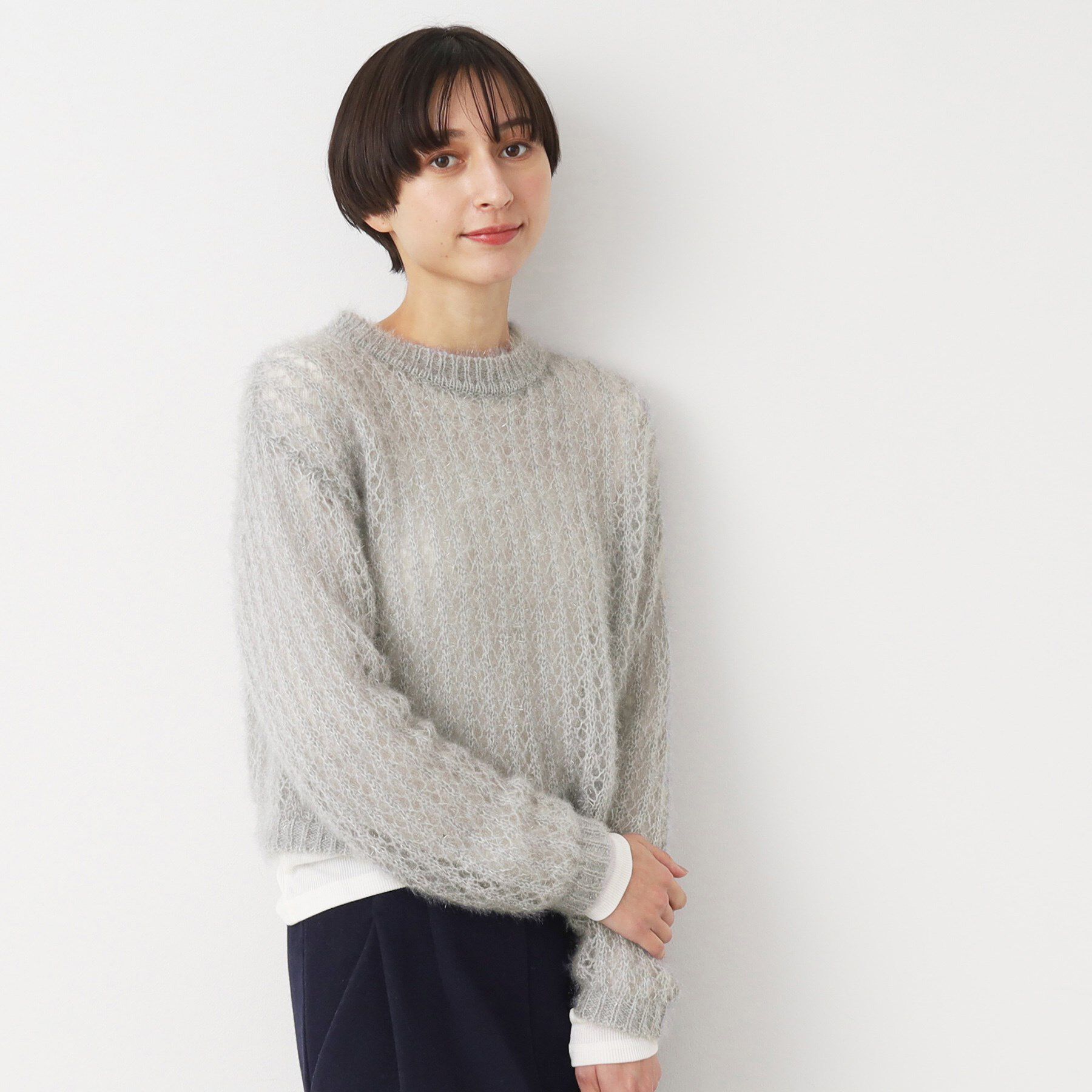 Dessin「【洗える】ショート丈メッシュラメニット（S～L）」|ニット・セーター|
