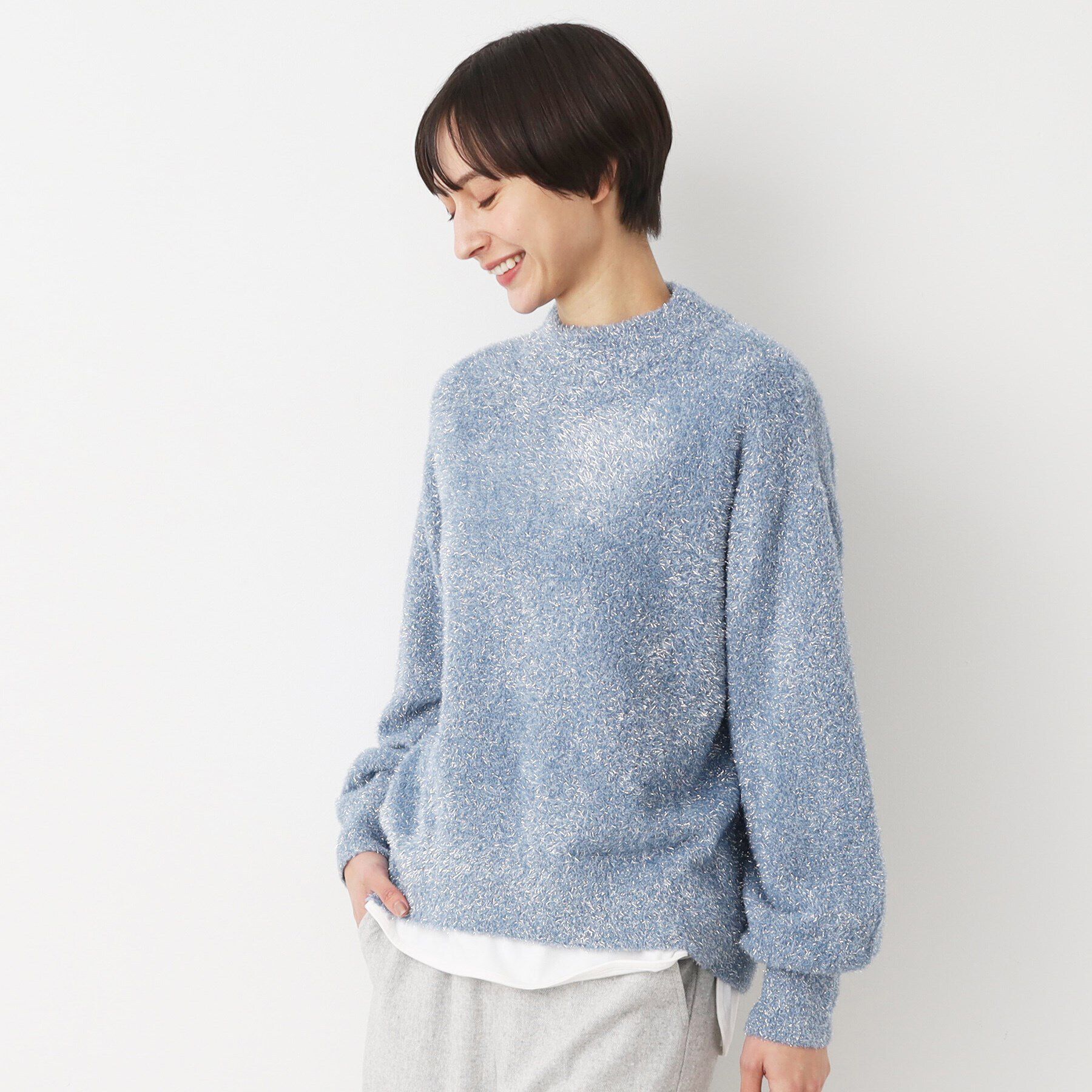 Dessin「【洗える】ハイネックラメフェザーニット（XS～L）」|ニット・セーター|