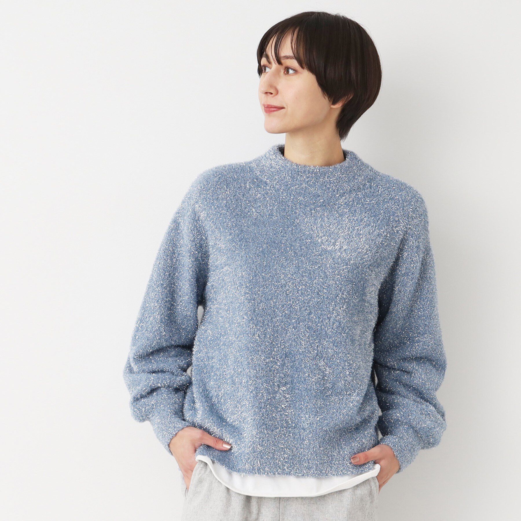 Dessin「【洗える】ハイネックラメフェザーニット（XS～L）」|ニット・セーター|ブルー(092)