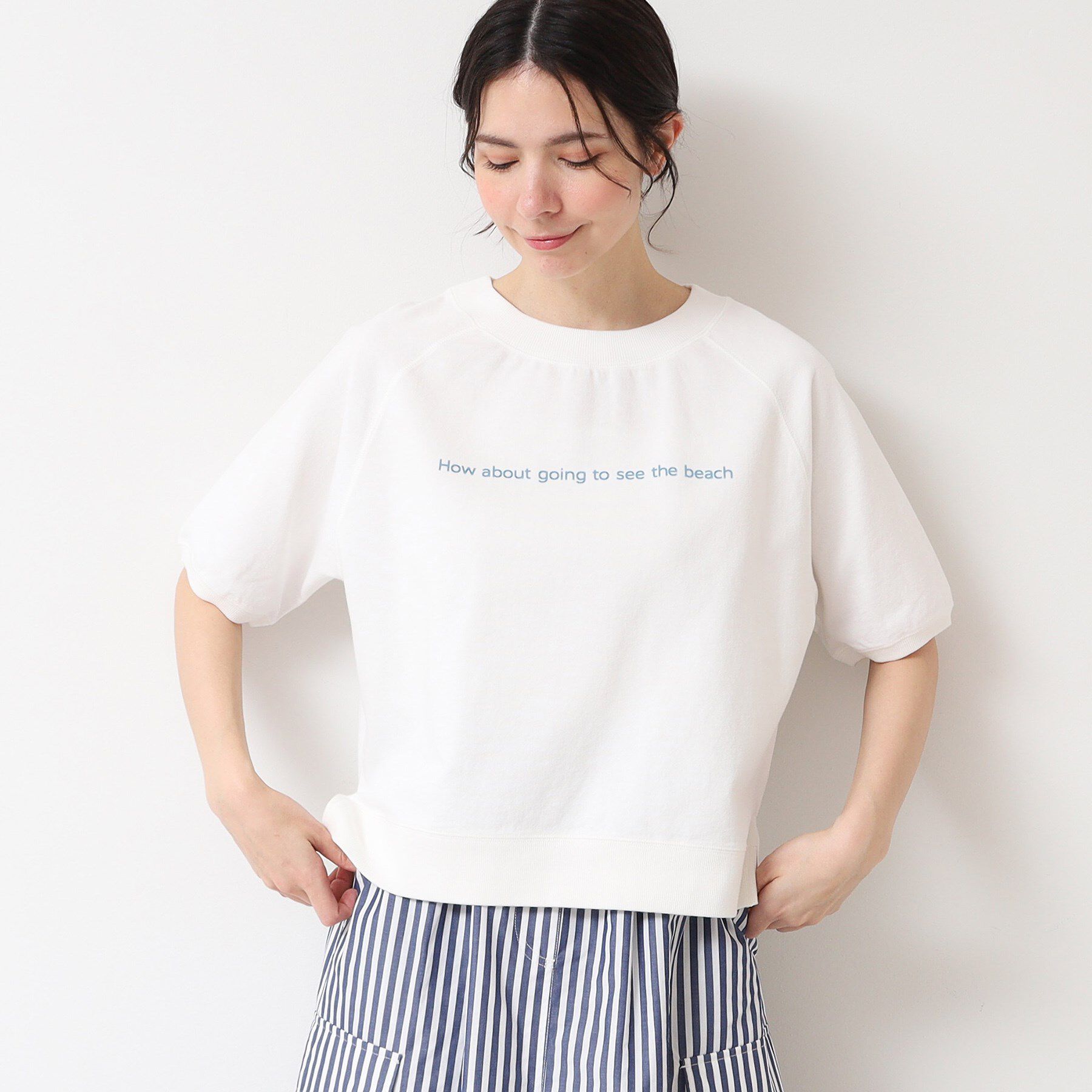 Dessin「【洗える】クロップド丈ロゴ半袖カットソー（S～L）」|Tシャツ・カットソー|ホワイト(002)