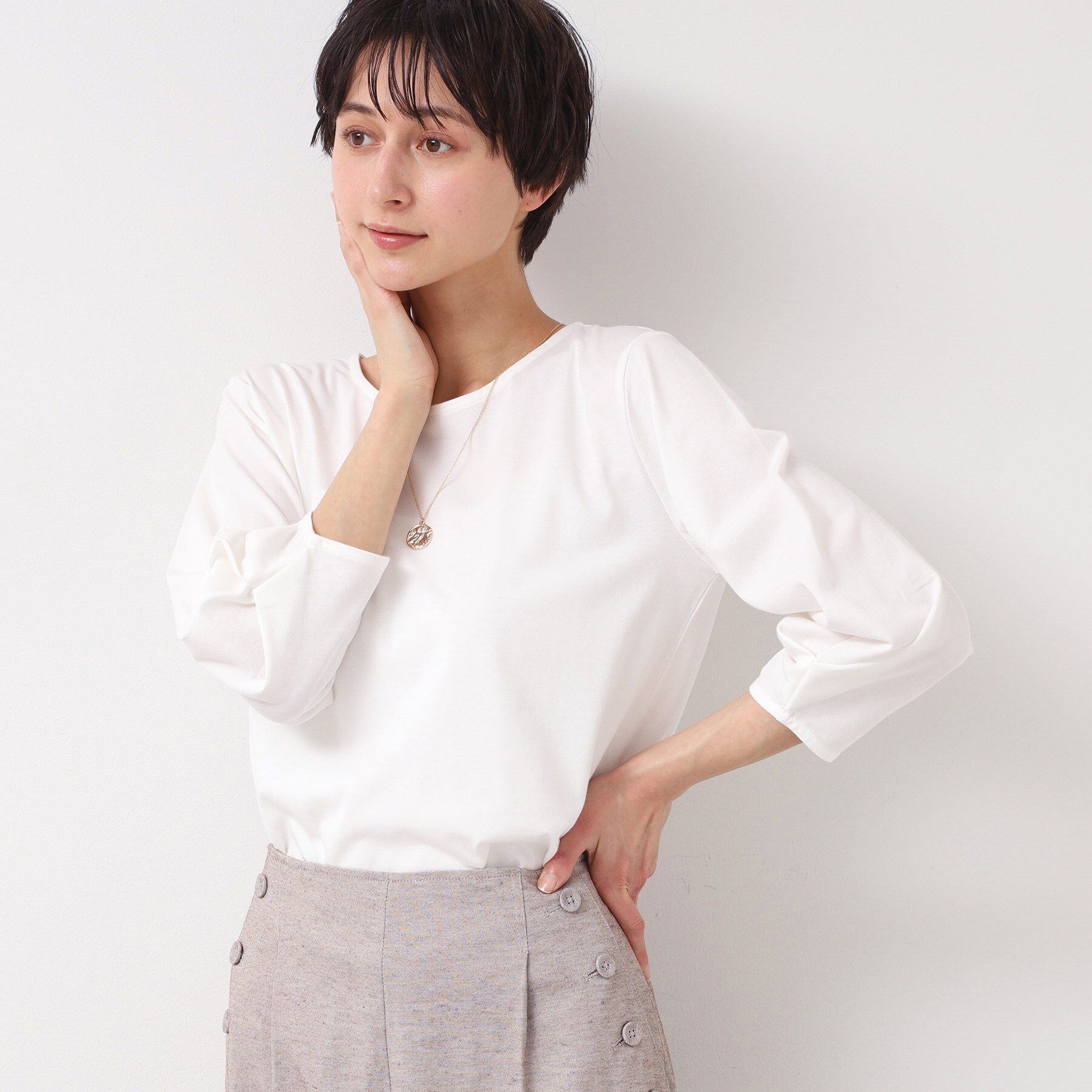 Dessin「【接触冷感・UV・洗える】袖ニュアンスカットソー」|Tシャツ・カットソー|