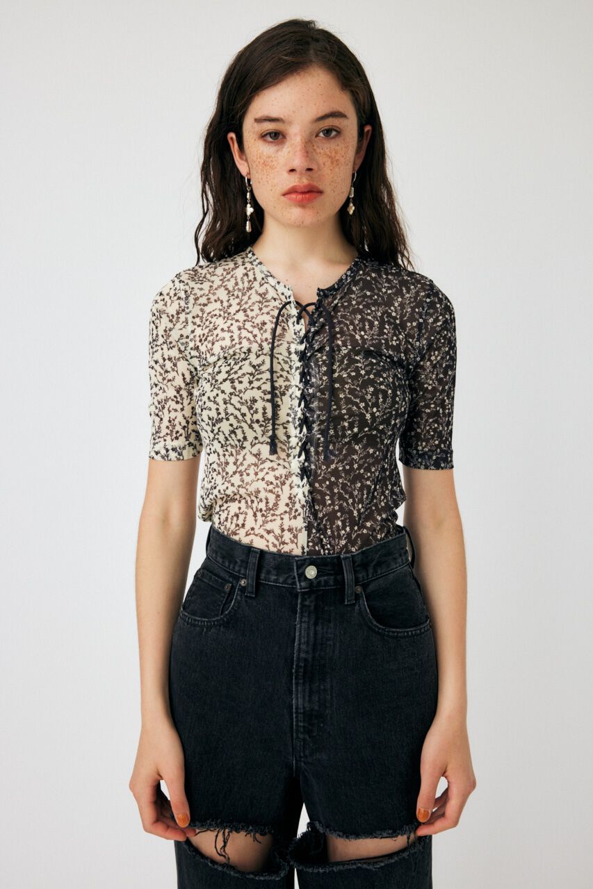 MOUSSY「ASYMMETRIC COLOR LACE UP トップス」|Tシャツ・カットソー|BLK