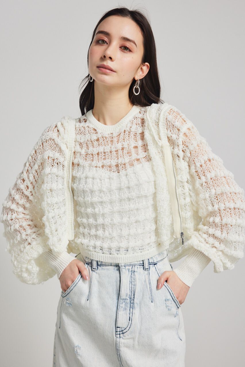 rienda「メッシュフードKnit CD」|カーディガン|