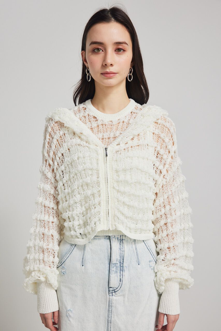 rienda「メッシュフードKnit CD」|カーディガン|