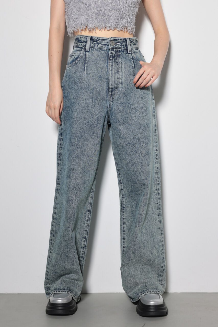 rienda「スリムタックワイドデニムパンツ」|デニム|