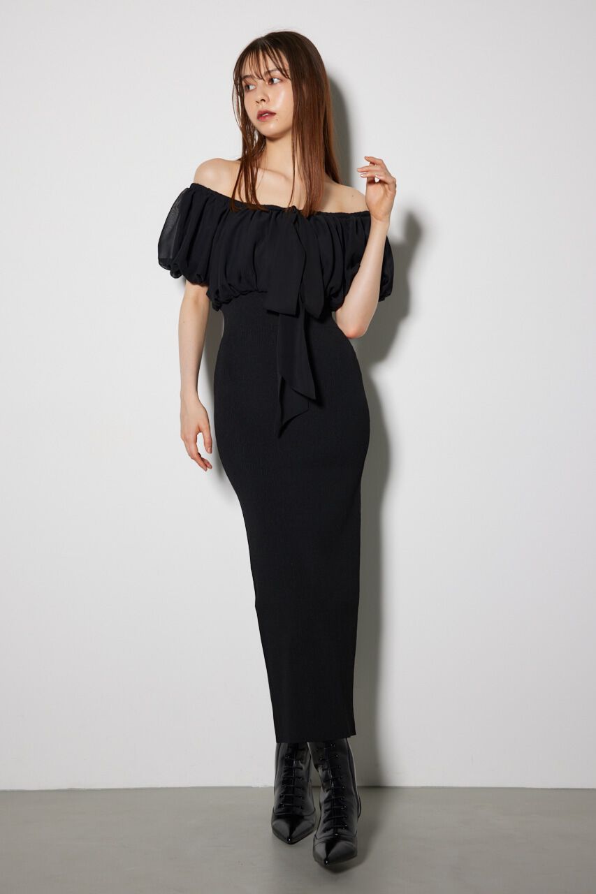 rienda「シフォンオフショルタイトニットワンピース」|ワンピース|