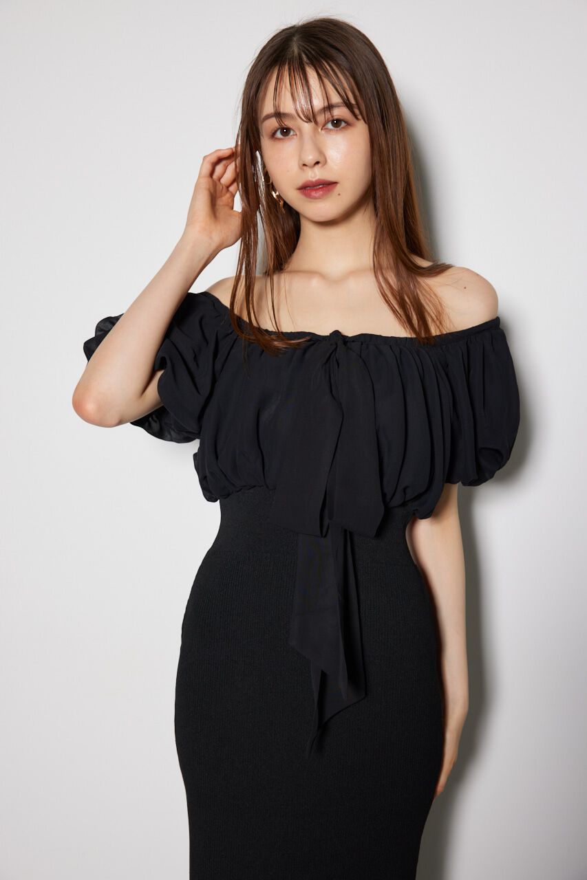 rienda「シフォンオフショルタイトニットワンピース」|ワンピース|