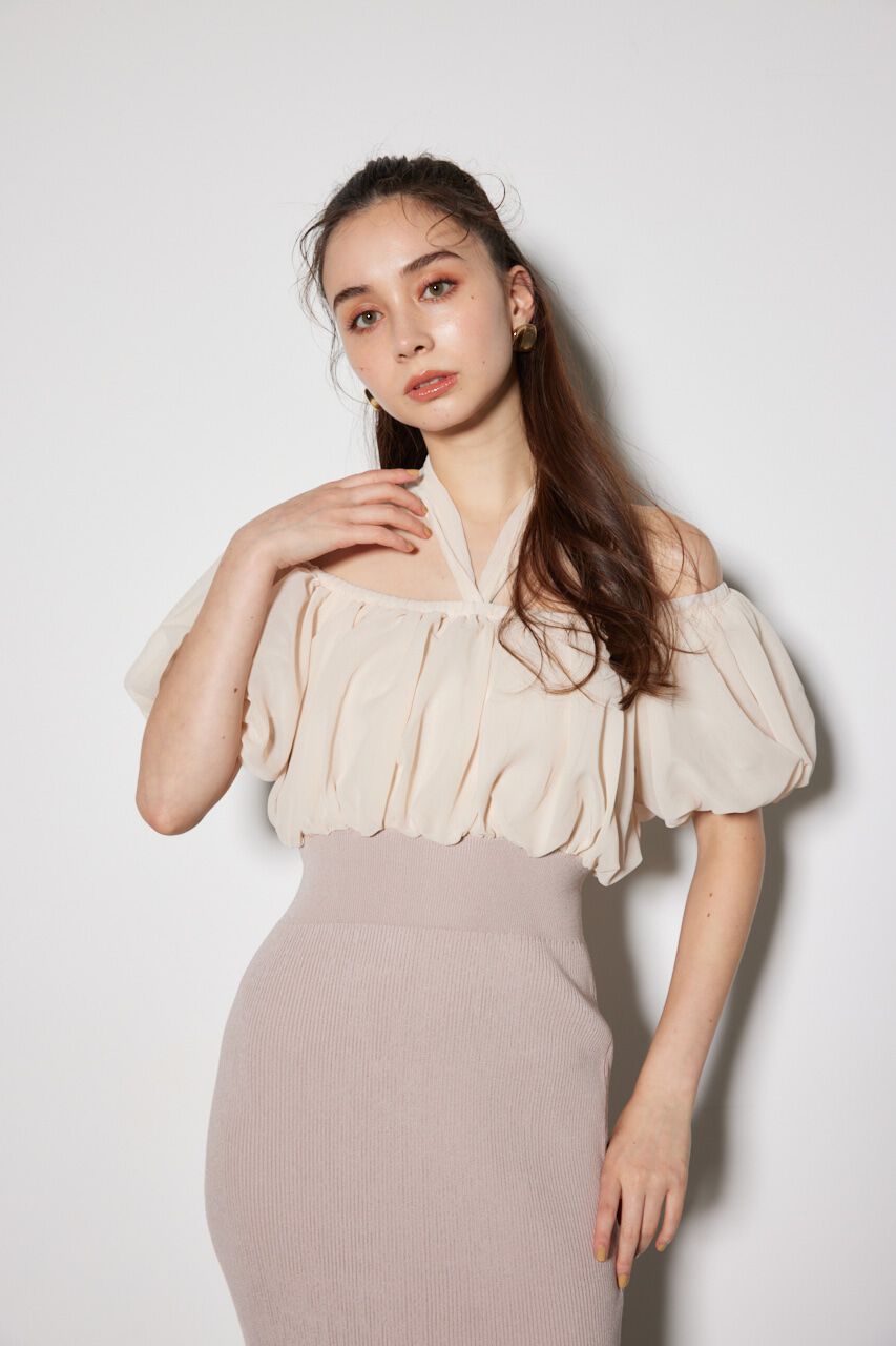 rienda「シフォンオフショルタイトニットワンピース」|ワンピース|