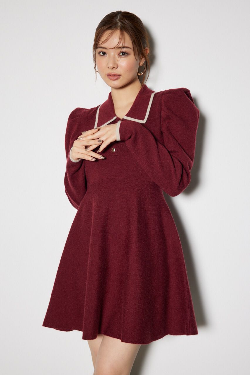 rienda「カラーデザインタックミニ ニット ワンピース」|ワンピース|