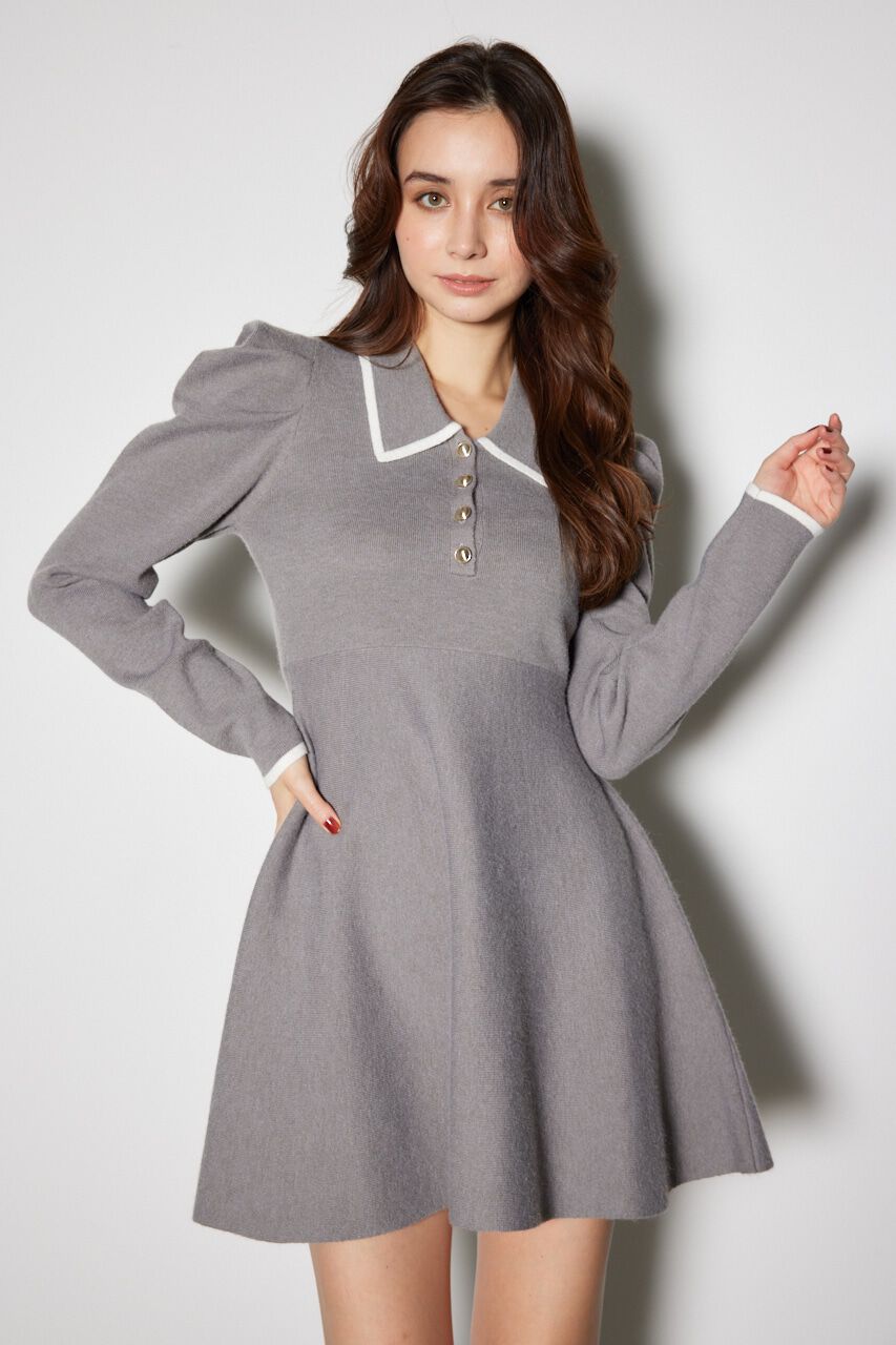 rienda「カラーデザインタックミニ ニット ワンピース」|ワンピース|GRY