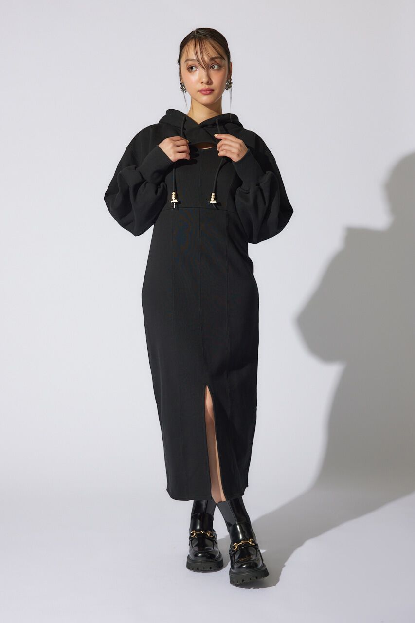 rienda「レイヤードパーカーワンピース」|ワンピース|BLK