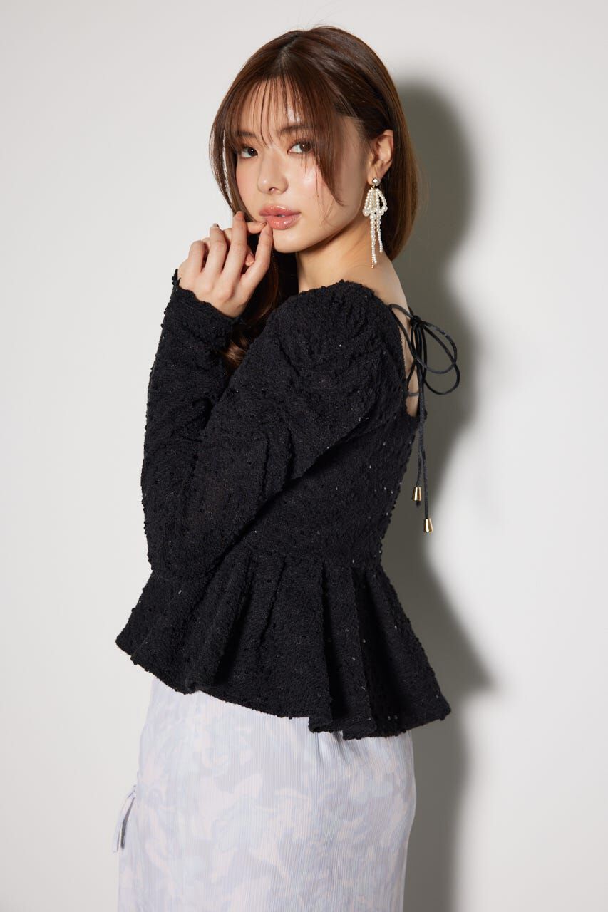 rienda「カットレースペプラムトップス」|Tシャツ・カットソー|BLK