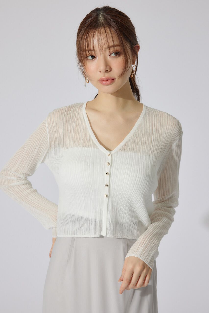 rienda「ランダムリブシアーニットカーディガントップス」|カーディガン|
