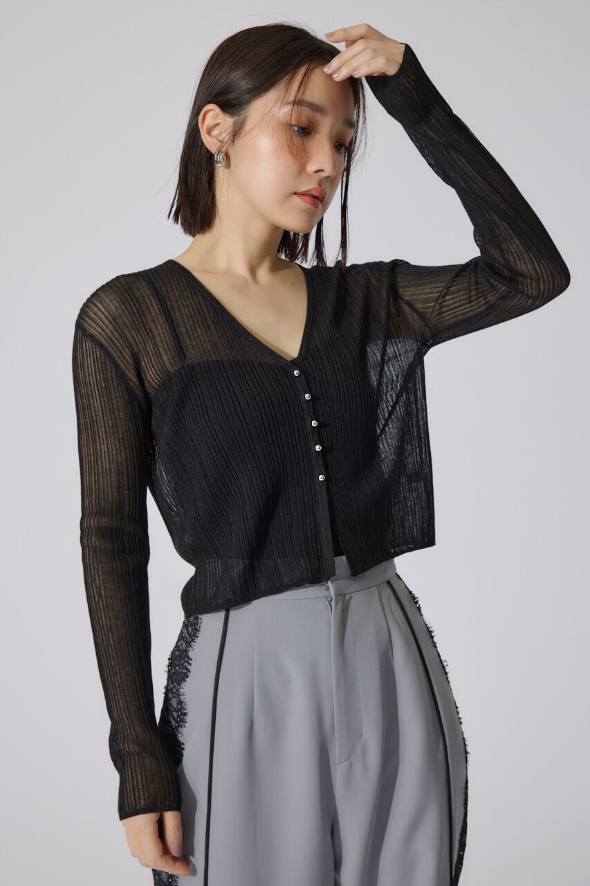 rienda「ランダムリブシアーニットカーディガントップス」|カーディガン|