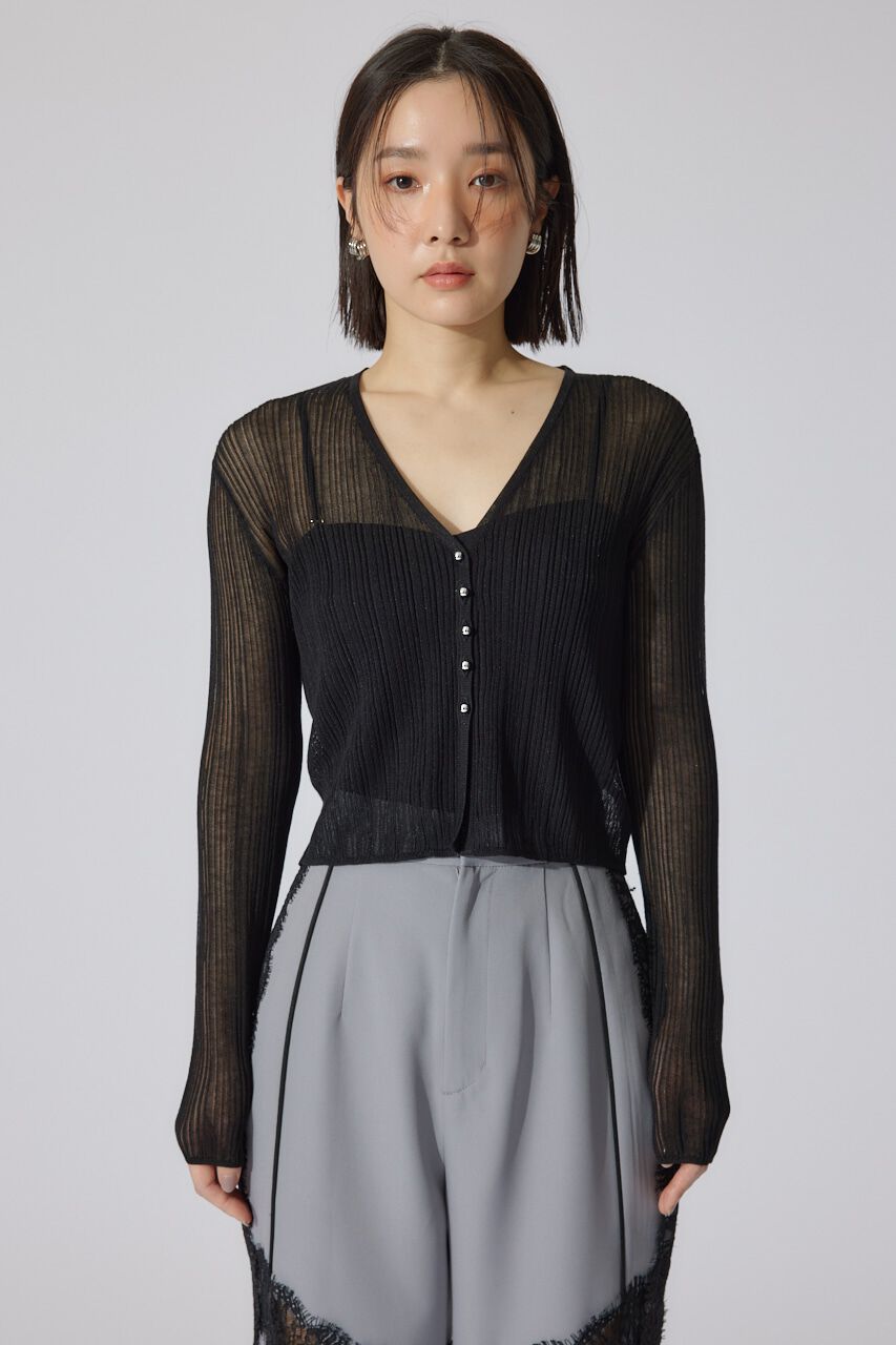 rienda「ランダムリブシアーニットカーディガントップス」|カーディガン|