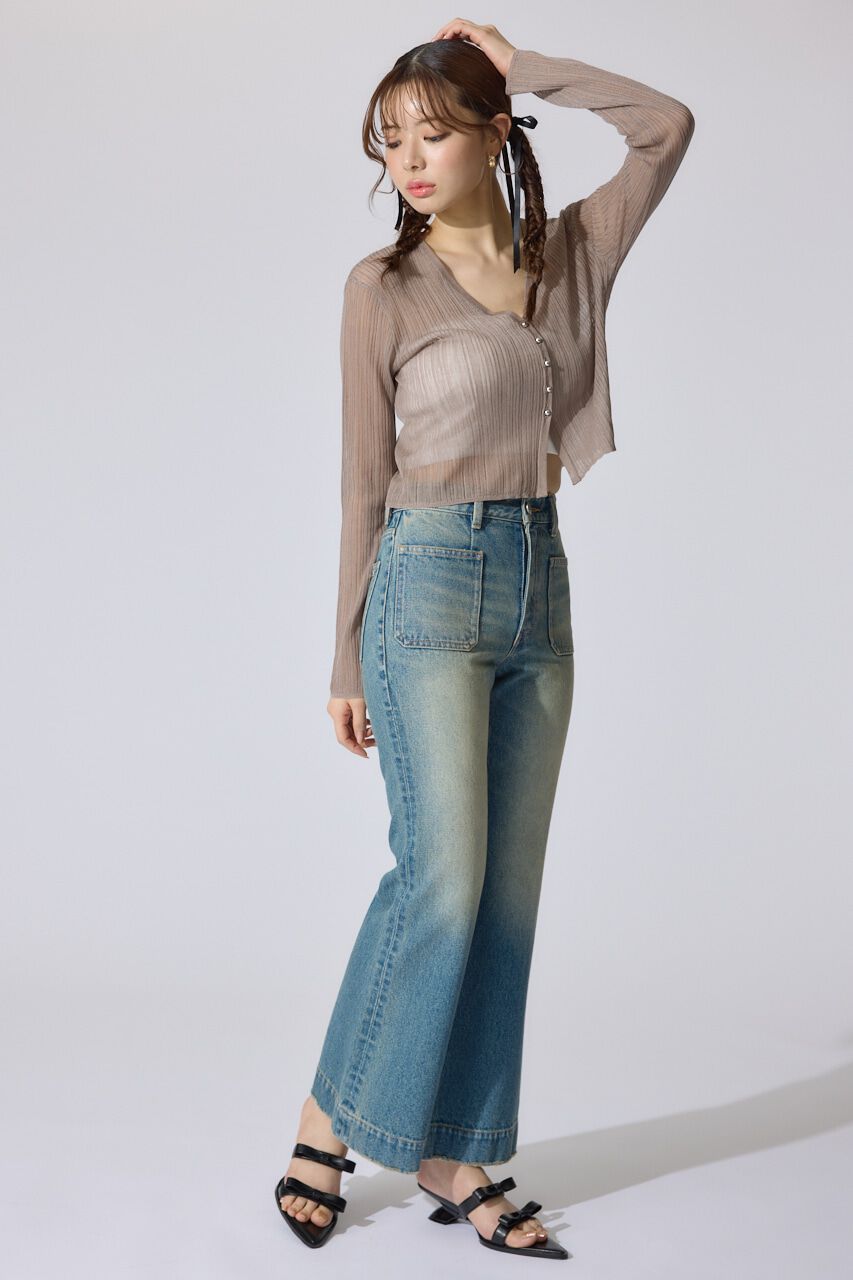 rienda「ランダムリブシアーニットカーディガントップス」|カーディガン|