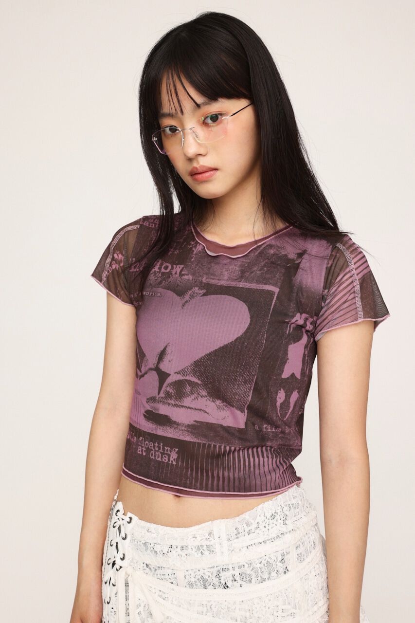 SLY「PRINTED SHEER トップス」|Tシャツ・カットソー|M/PNK7