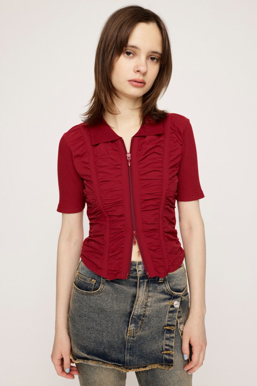 SLY「FRONT GATHER ZIP トップス」|Tシャツ・カットソー|RED
