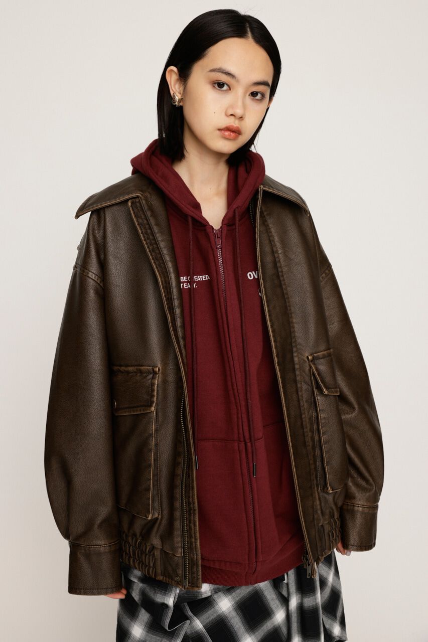 SLY「AGING F／LEATHER FLIGHT ジャケット」|ブルゾン・スタジャン|BRN