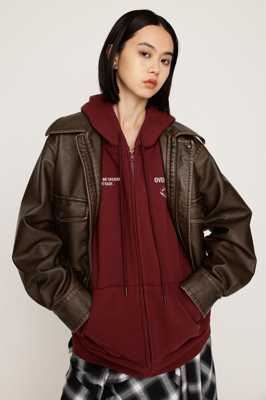 SLY「AGING F／LEATHER FLIGHT ジャケット」|ブルゾン・スタジャン|