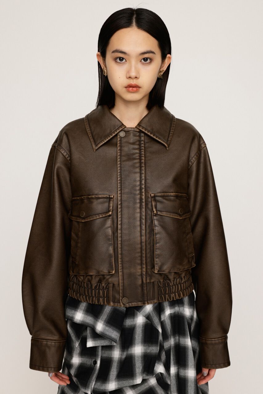 SLY「AGING F／LEATHER FLIGHT ジャケット」|ブルゾン・スタジャン|