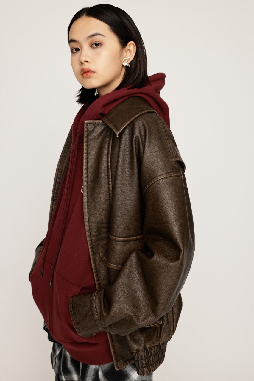 SLY「AGING F／LEATHER FLIGHT ジャケット」|ブルゾン・スタジャン|