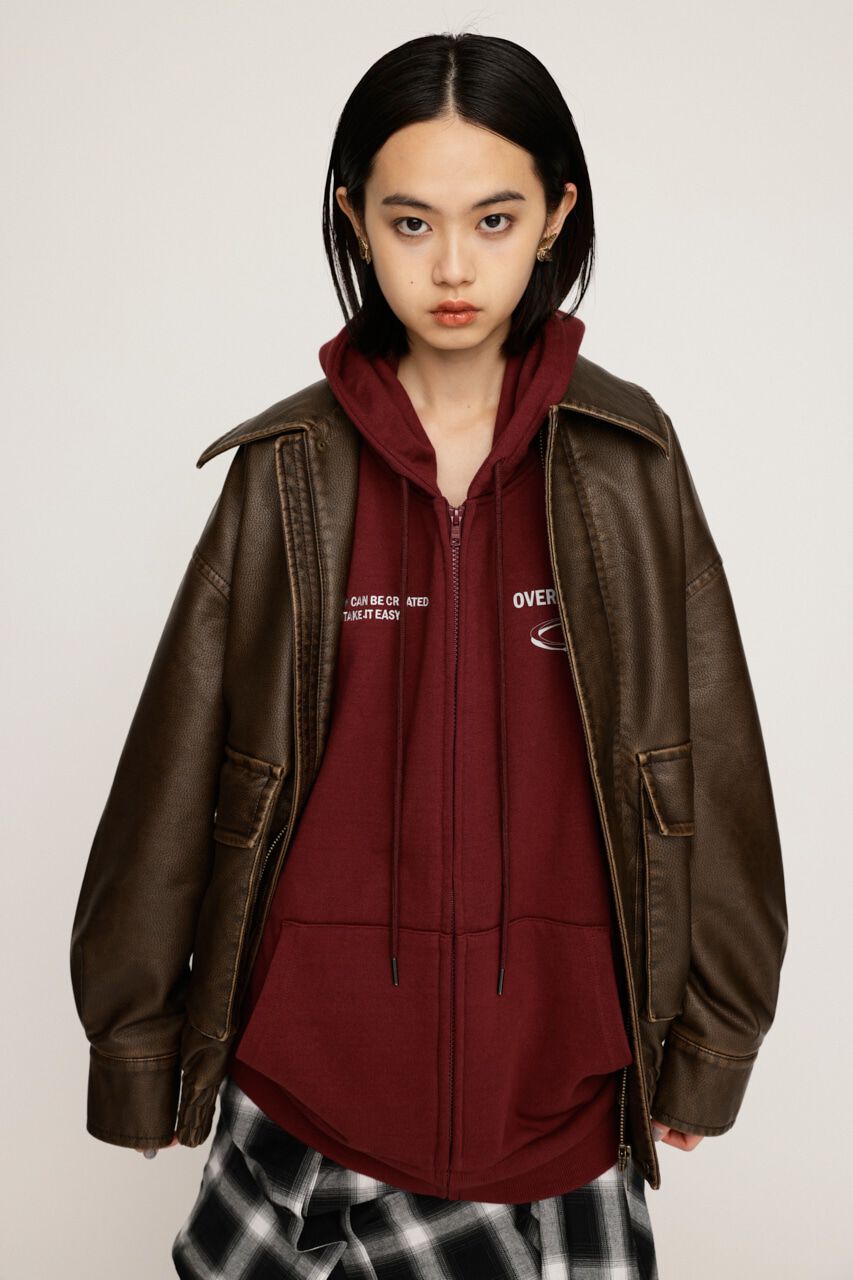 SLY「AGING F／LEATHER FLIGHT ジャケット」|ブルゾン・スタジャン|