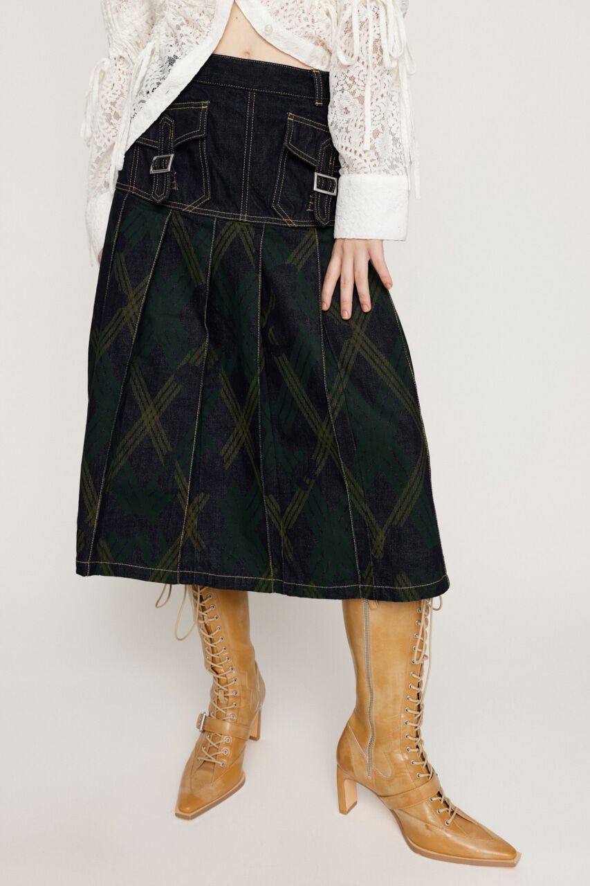 SLY「L／W PRINT CHECK PLEATS ミドルスカート」|スカート|Multi_1