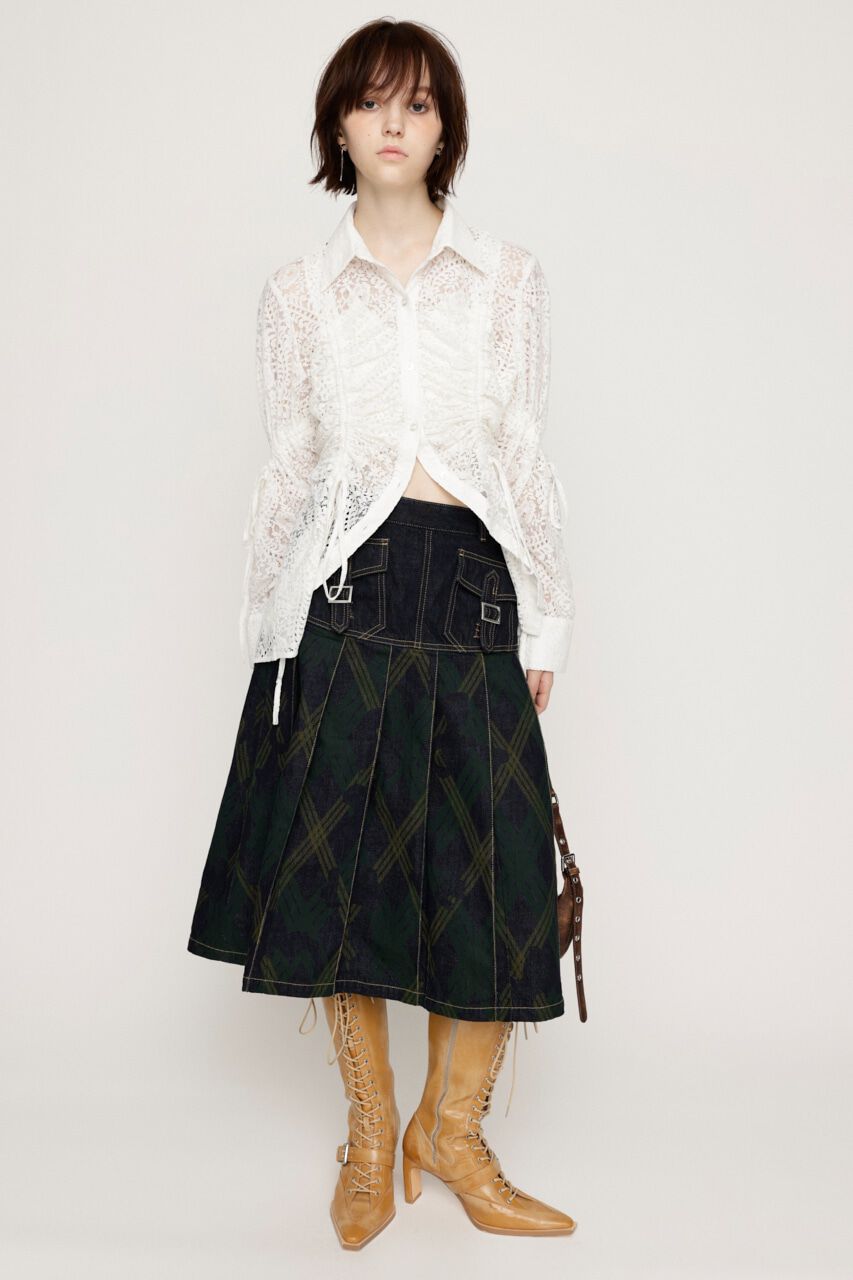 SLY「L／W PRINT CHECK PLEATS ミドルスカート」|スカート|