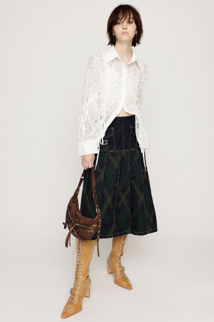 SLY「L／W PRINT CHECK PLEATS ミドルスカート」|スカート|