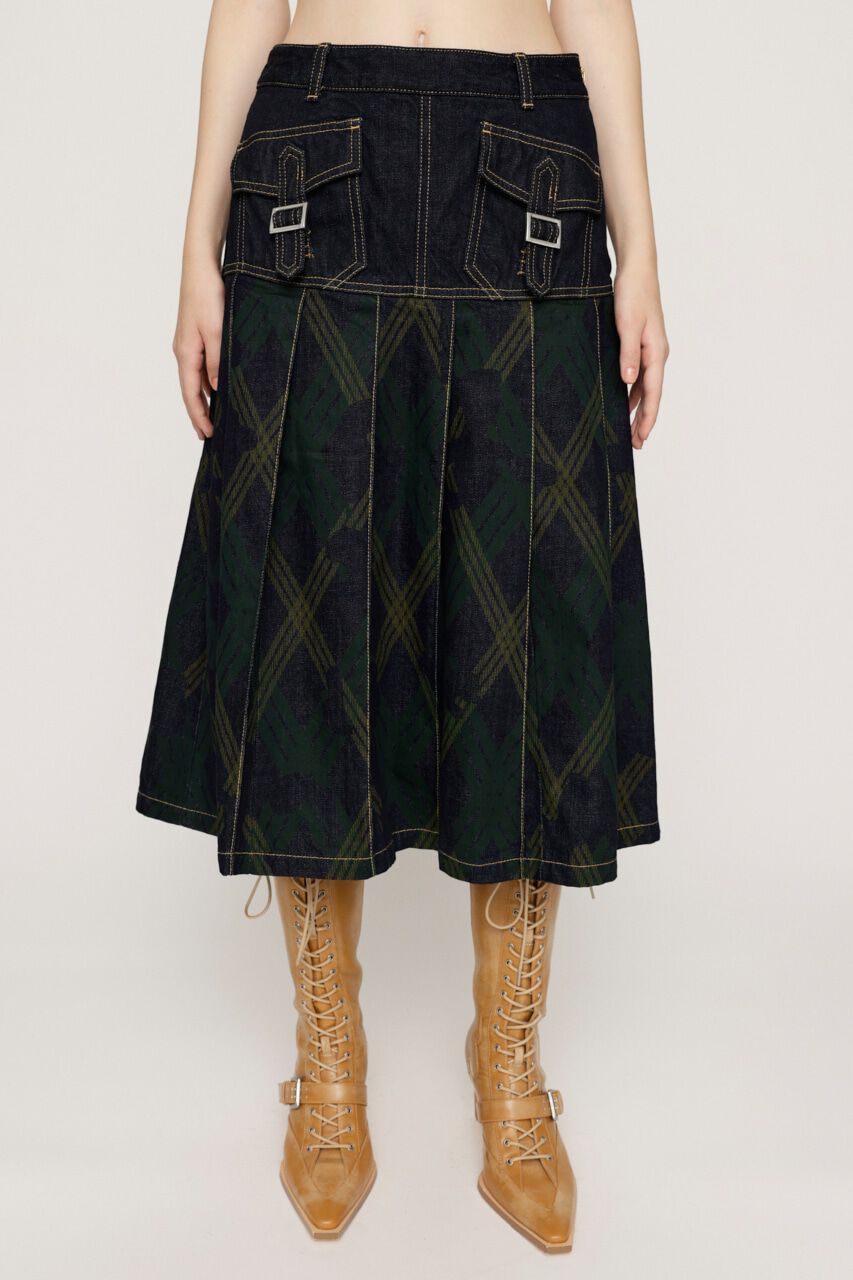 SLY「L／W PRINT CHECK PLEATS ミドルスカート」|スカート|