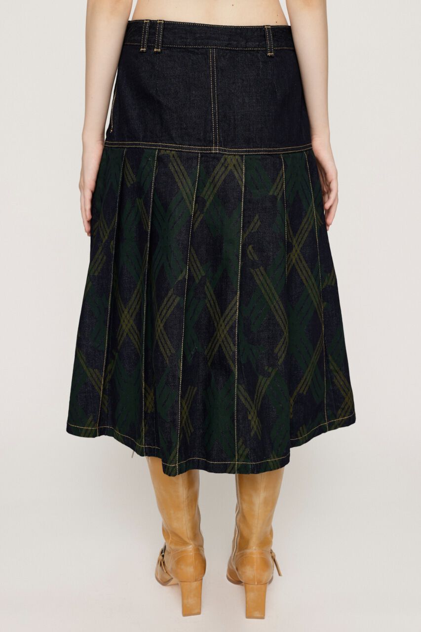 SLY「L／W PRINT CHECK PLEATS ミドルスカート」|スカート|