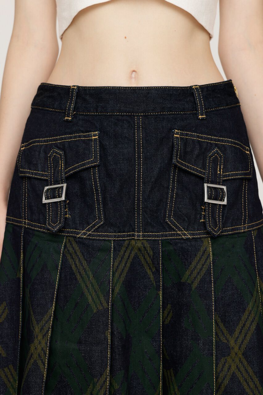 SLY「L／W PRINT CHECK PLEATS ミドルスカート」|スカート|