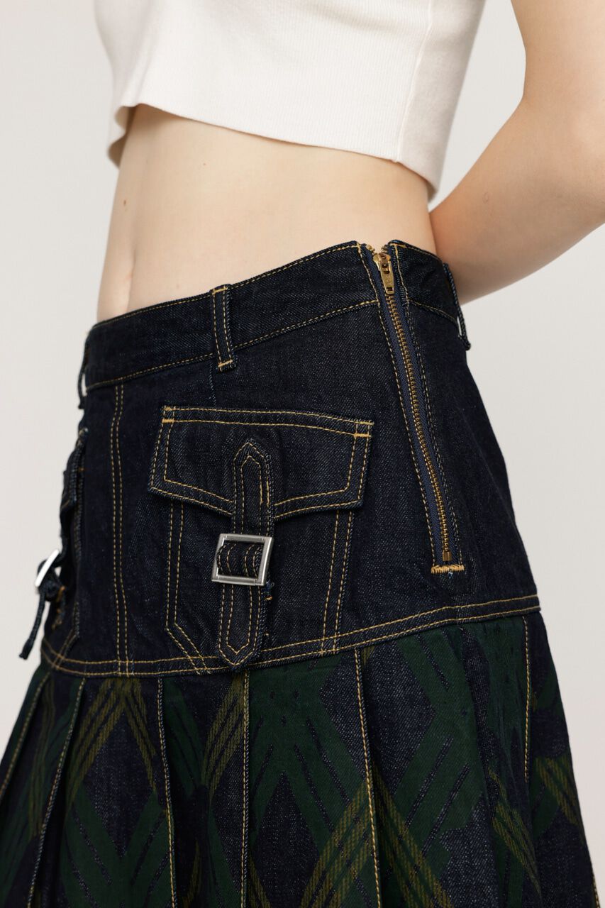 SLY「L／W PRINT CHECK PLEATS ミドルスカート」|スカート|