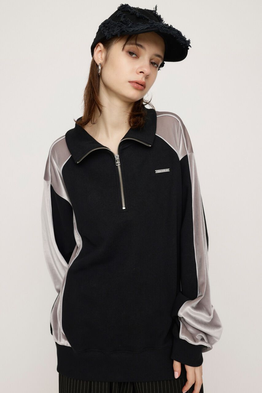 SLY「PIPING VELOUR HALF ZIP スウェット」|Tシャツ・カットソー|BLK