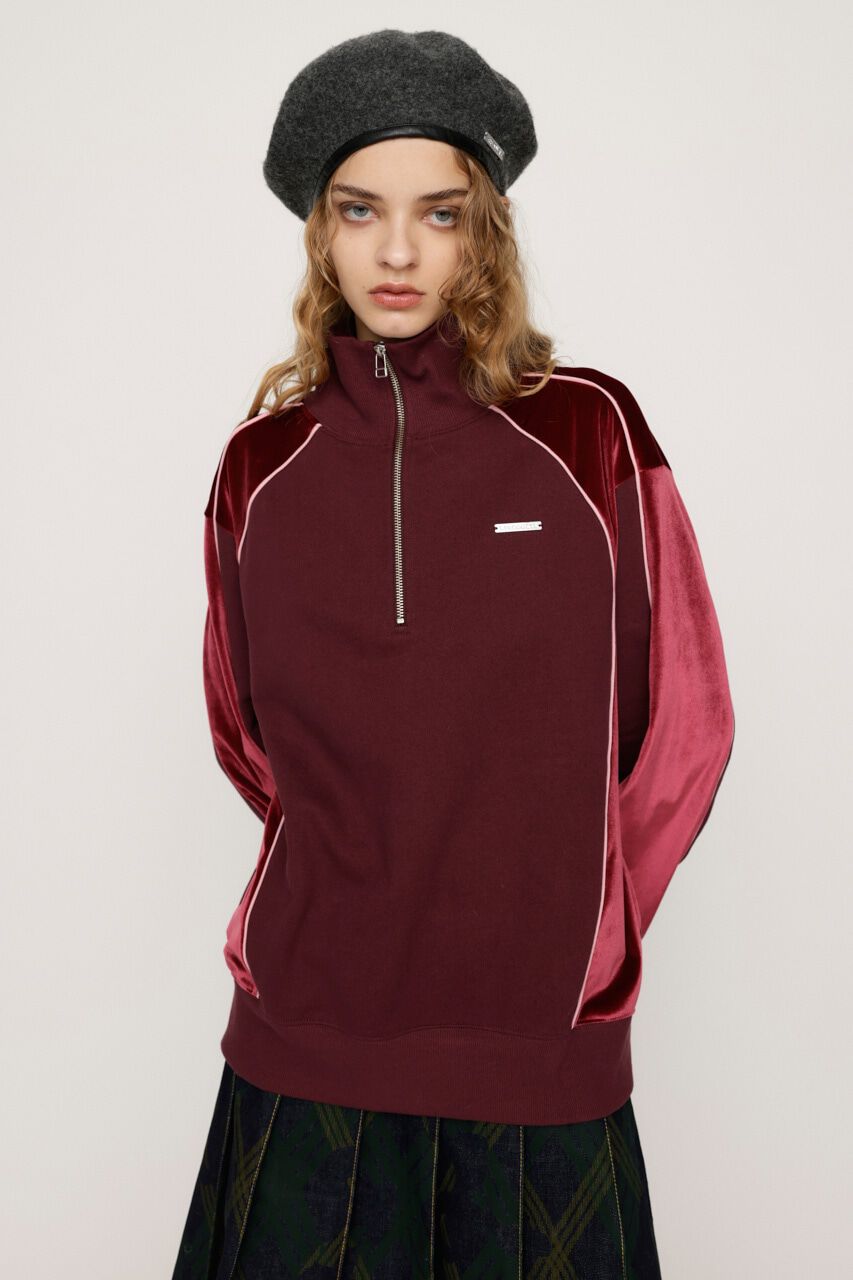 SLY「PIPING VELOUR HALF ZIP スウェット」|Tシャツ・カットソー|RED