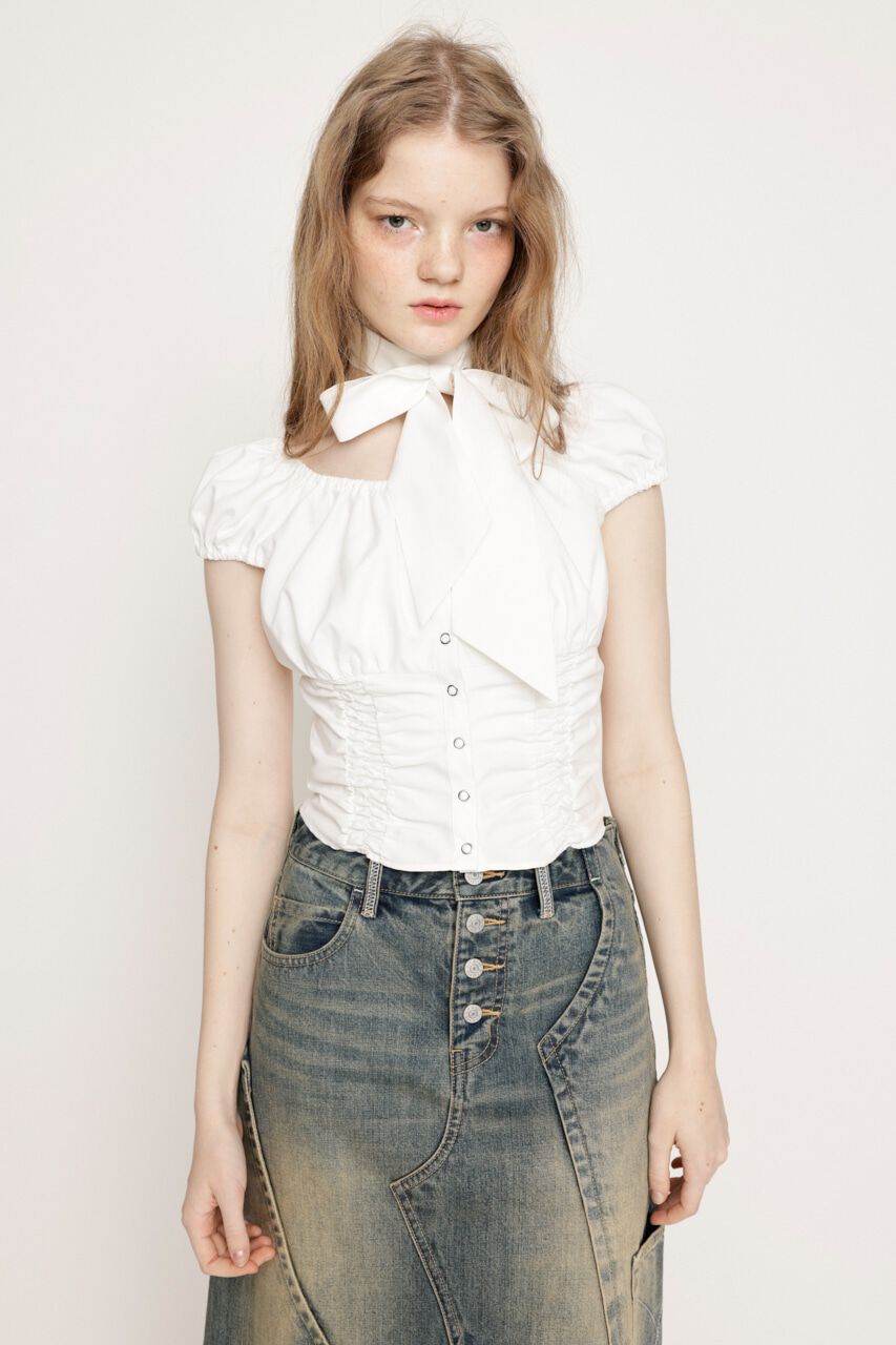 SLY「FRONT BUTTON GATHER TIE トップス」|シャツ・ブラウス|