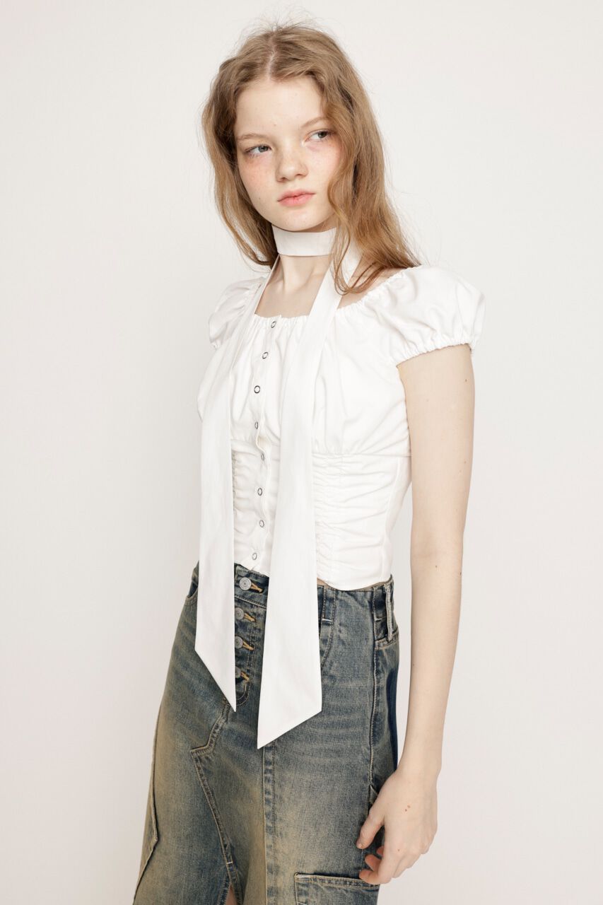 SLY「FRONT BUTTON GATHER TIE トップス」|シャツ・ブラウス|