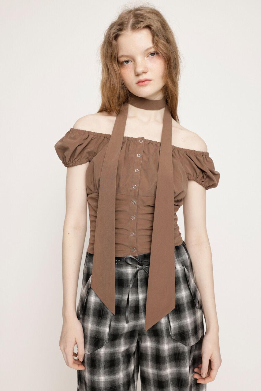 SLY「FRONT BUTTON GATHER TIE トップス」|シャツ・ブラウス|