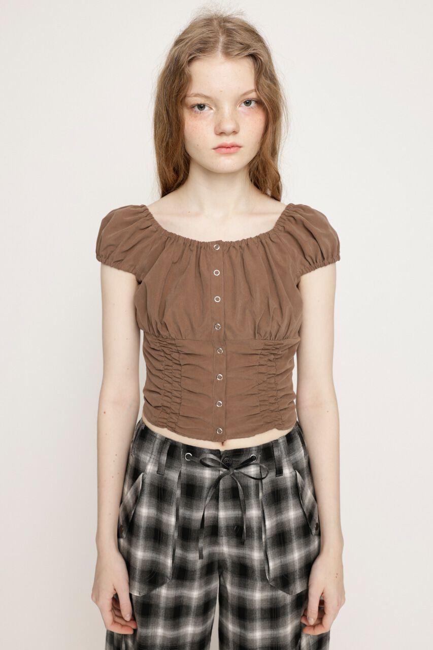 SLY「FRONT BUTTON GATHER TIE トップス」|シャツ・ブラウス|