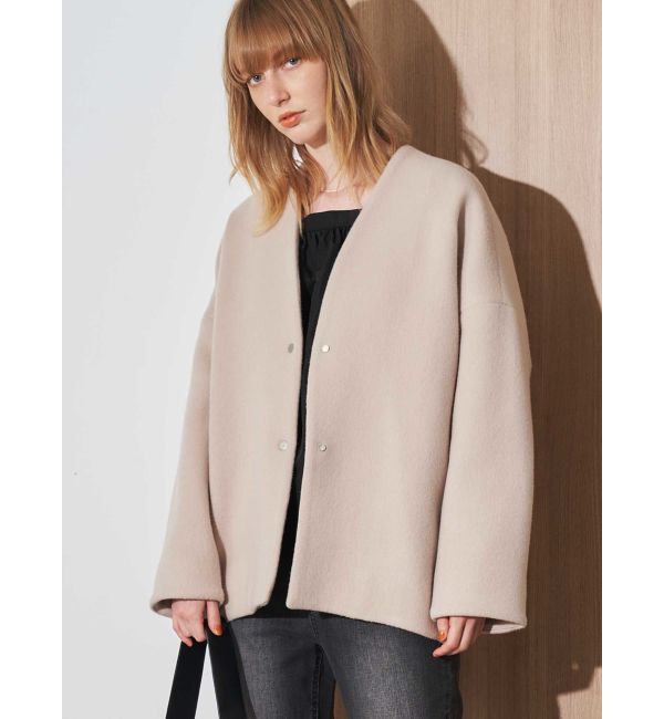 ELENDEEK「FORM SHORT WOOL CT」|ノーカラーコート|ベージュ