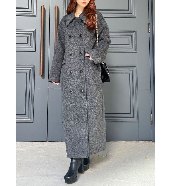 RESEXXY「ステンカラーロングコート」|ステンカラーコート|チャコールグレー