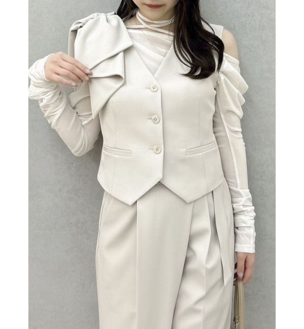 dazzlin「【セットアップ対応】ショルダーリボンジレ」|ベスト・ジレ|ベージュ