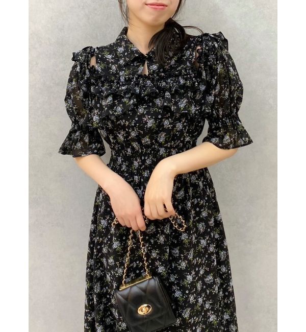 dazzlin「2WAYショルダーフラワーラッフルワンピース」|ワンピース|ブラック