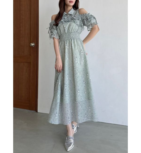 dazzlin「2WAYショルダーフラワーラッフルワンピース」|ワンピース|グリーン