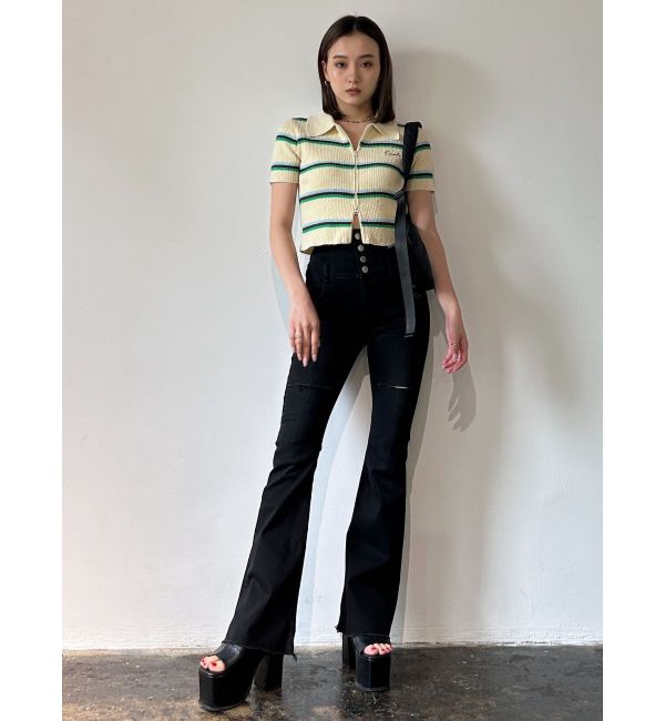 EMODA「サイドオープンハイウエストフレアパギンス」|デニム|