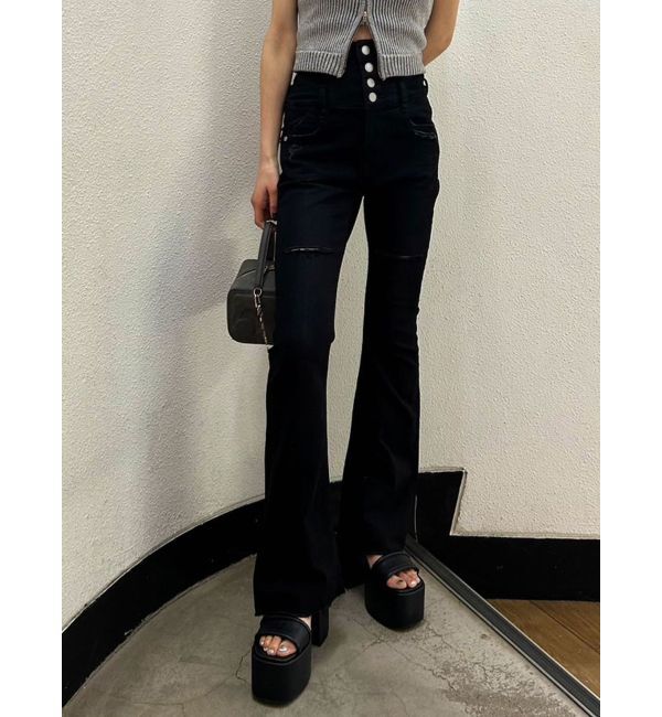 EMODA「サイドオープンハイウエストフレアパギンス」|デニム|