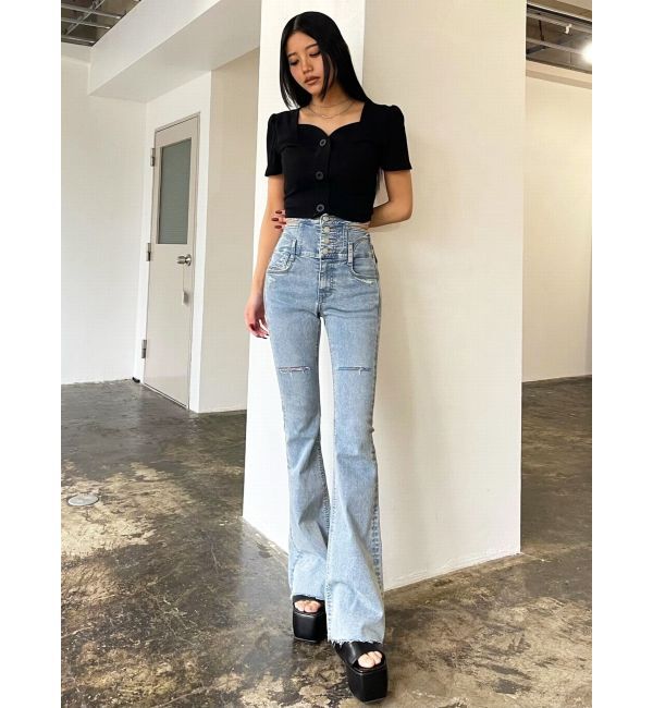 EMODA「サイドオープンハイウエストフレアパギンス」|デニム|